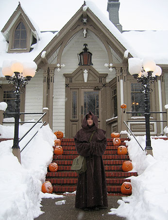 Jill as a monk at Heather and Derek's wedding