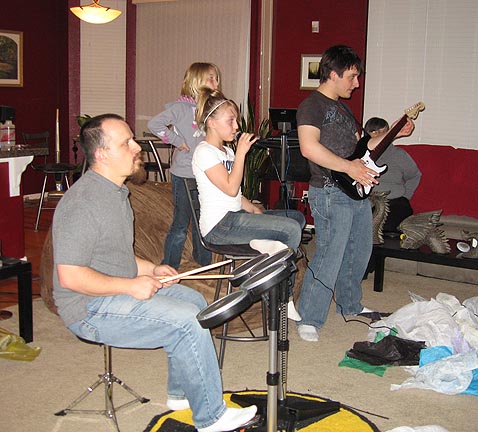 Rocking out to Rock Band